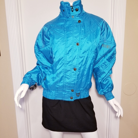 VINTAGE DESCENTE WOMEN DISCO RETRO SNOW SKI  CYAN  JACKET SIZE 12 - Picture 9 of 10